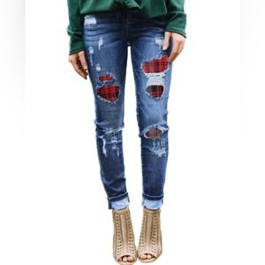 JUDY BLUE BUFFALO PLAID SKINNY JEANS